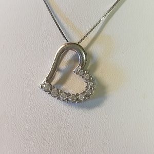 10K White Gold Diamond Heart Necklace